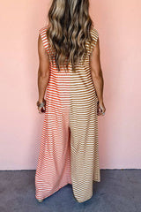 Colorblock Stripes Splicing Sleeveless Jumpsuit CY154