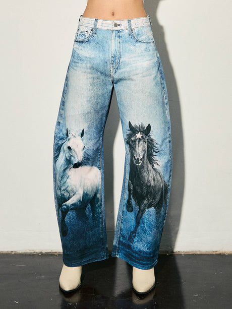Viral Horse Digital Print Baggy Wide Jeans