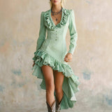 Western Style Floral Denim Dress For Women