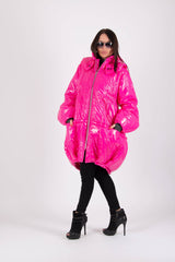 Hot Pink Women Loose Autumn Winter Puffer Coat DONNA