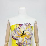 47Y Yellow Retro Tube Top Dress with 3D Floral Embroidery