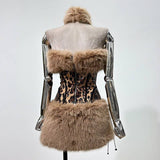 59Y Leopard Sequin Tube Top with Eco-Fur Three-Piece Set