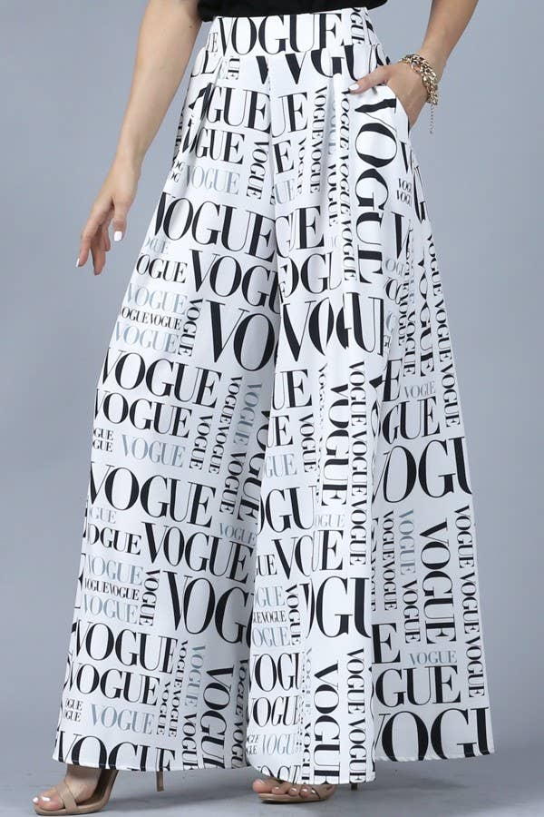 P919-2467WH-Vogue White print palazzo pants