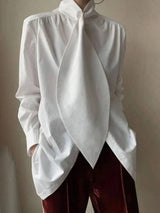 Long Sleeves Loose Solid Color High-Neck Blouses&Shirts Tops