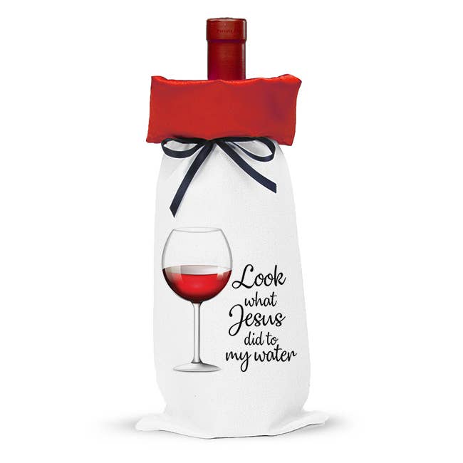 Wine Bag Red satin top -  Look what Jesus did to my water