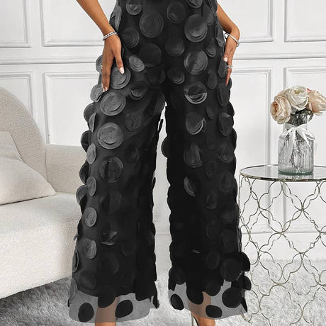 Elegant polka tulle mesh jacquard wide-leg pants