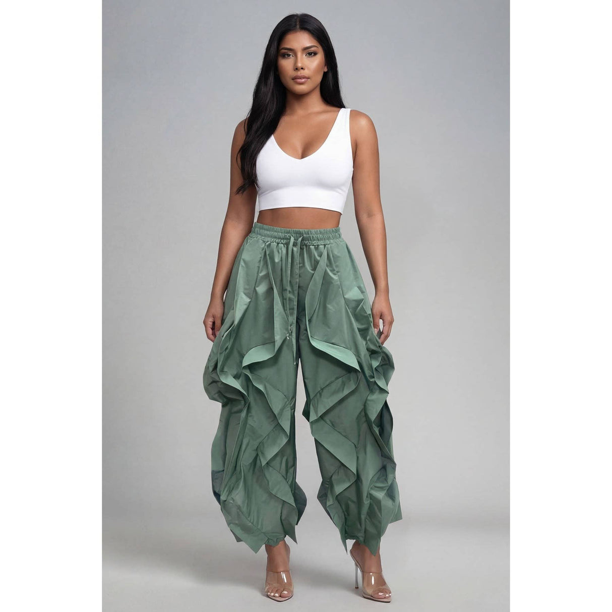 Oversized Wide Leg Ruffle Jogger Pants