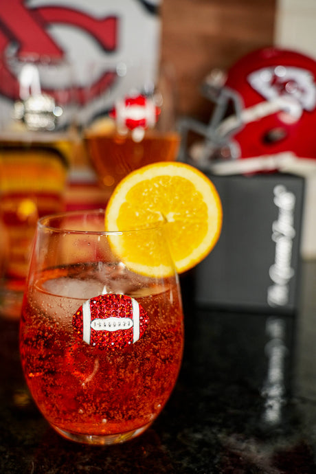 Football Jeweled Glassware - Stemless - Red and White