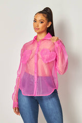 Blushing Hearts Organza Patch Button Up Shirt (HGT9203A)