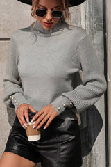 WOMEN TURTLE NECK FITTED RIB SLEEVE KNIT SWEATER_CWOSWL0283