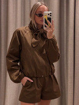 J8427 Scarf Collar L/S Puffy Jacket