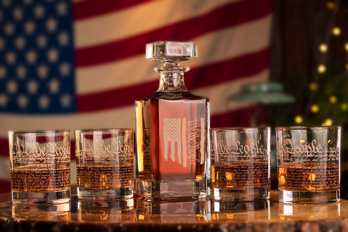 We The People American Flag Decanter Whiskey Glass Gift Set