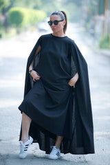 Black Cape Linen Dress JESSICA