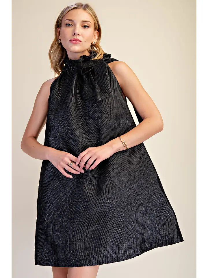 D8583 Ruffle Tie Neck Mini Dress
