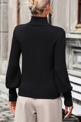 WOMEN TURTLE NECK FITTED RIB SLEEVE KNIT SWEATER_CWOSWL0283