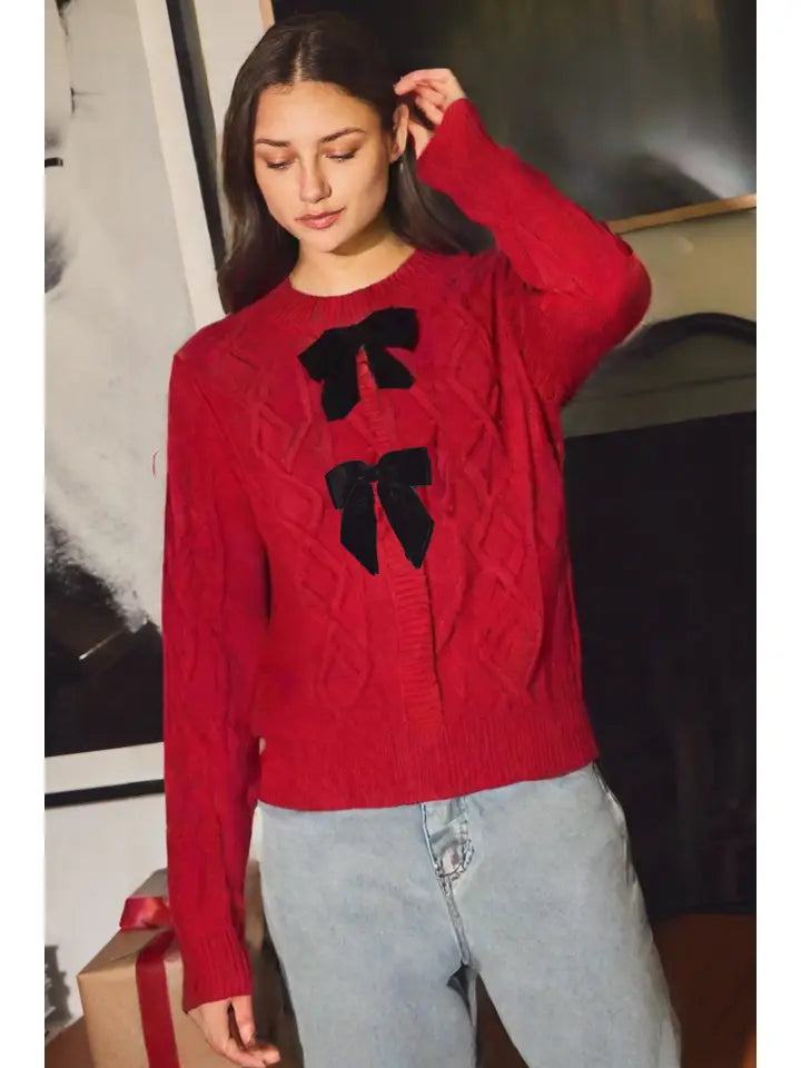 IJ18650 Cable Knit Crew Cardigan
