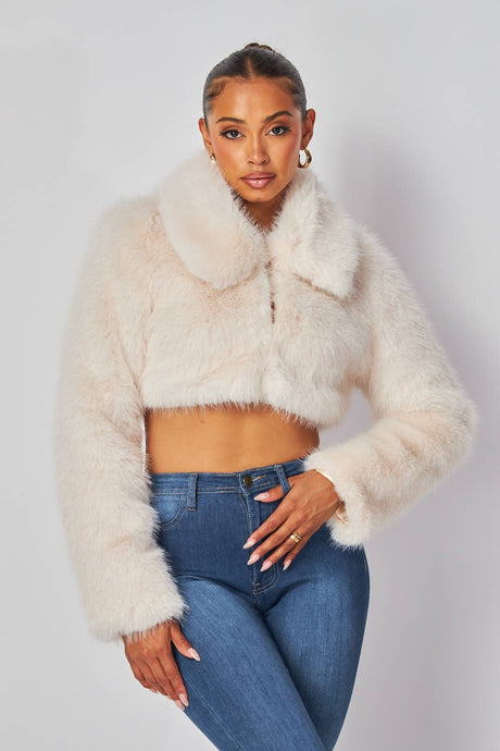 Yara Faux Fur Crop Collar Coat Jacket (HDJ32251)