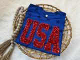 USA Sequin Embroidered T-shirt