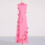 DR0206Y Chic Collar Sleeveless Dress with 3D Flowers