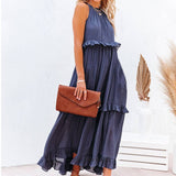 Resort-Style Ruffles Swing Floaty Lining Beach Dress