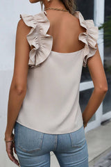 Solid Ruffle Trim Sleeveless Top