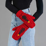 M-622 Red Cable Knit Mittens w/ Tree