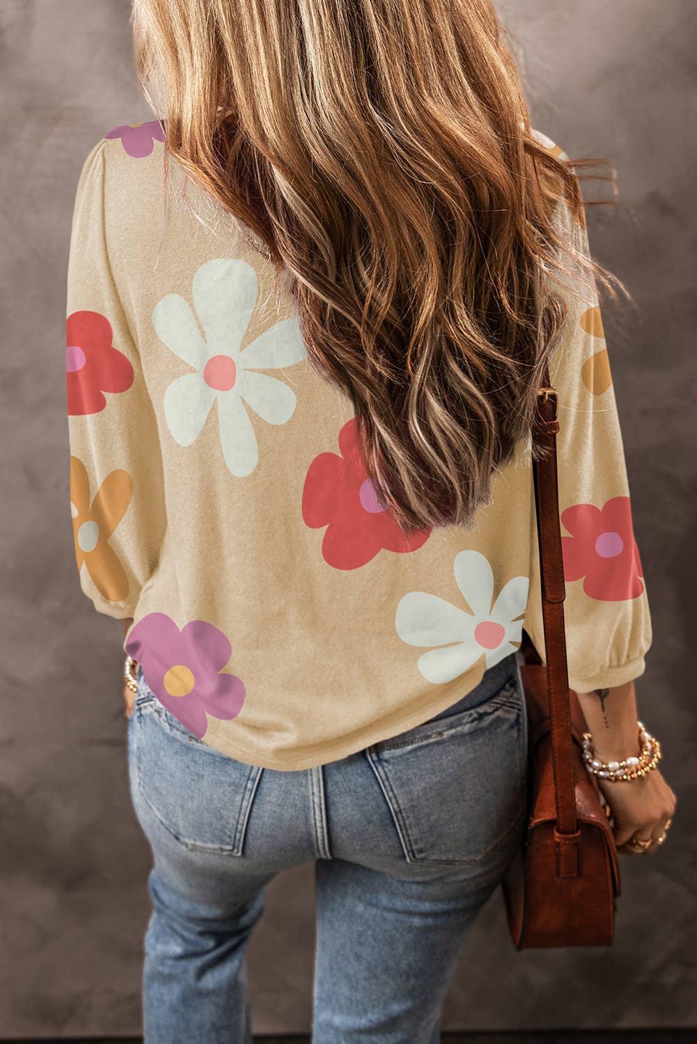 Flower/Bowknot Print Bubble Sleeve Tee