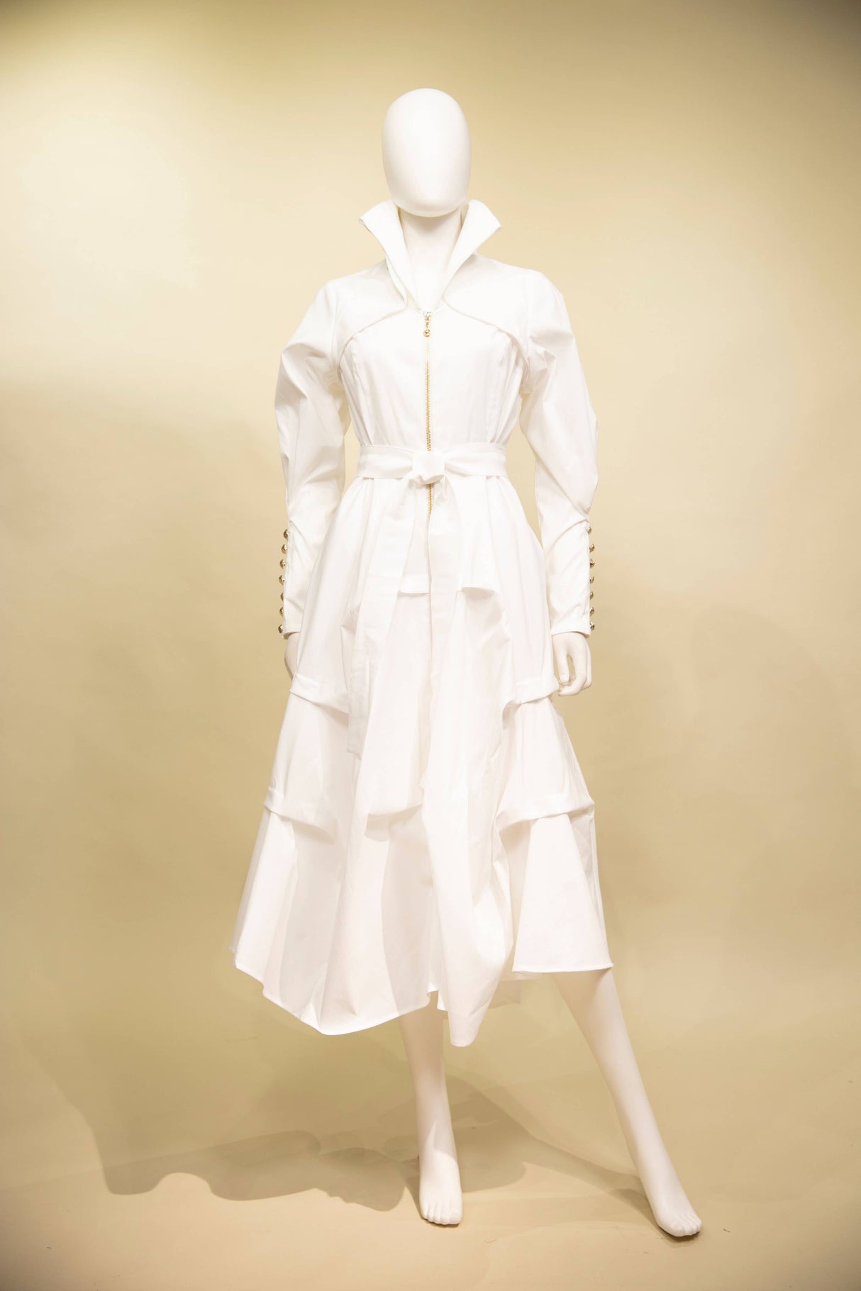 Stretch Dupioni Sculptural Zip Pleats Dress - F23011