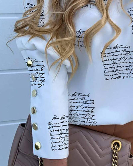 Letter print buttoned long sleeve top