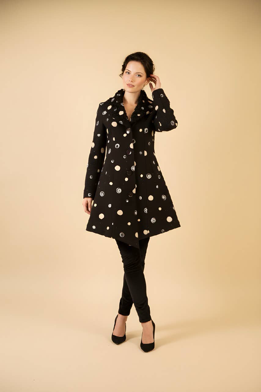 F26065 Embroidery Dots Pucker Collar Coat