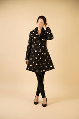F26065 Embroidery Dots Pucker Collar Coat
