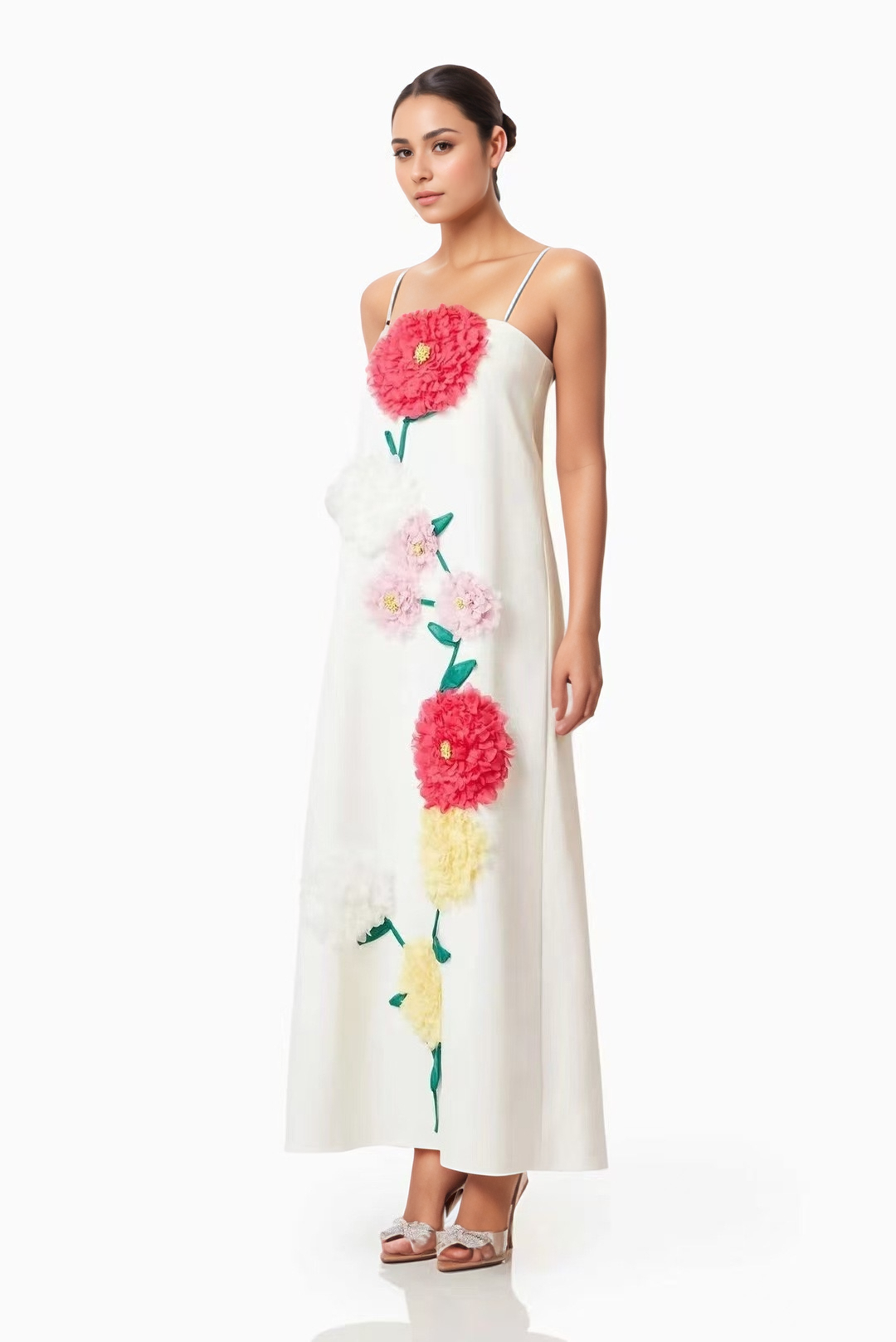 DR516Y Colorful 3D Floral Swing Suspender Long Summer Dress