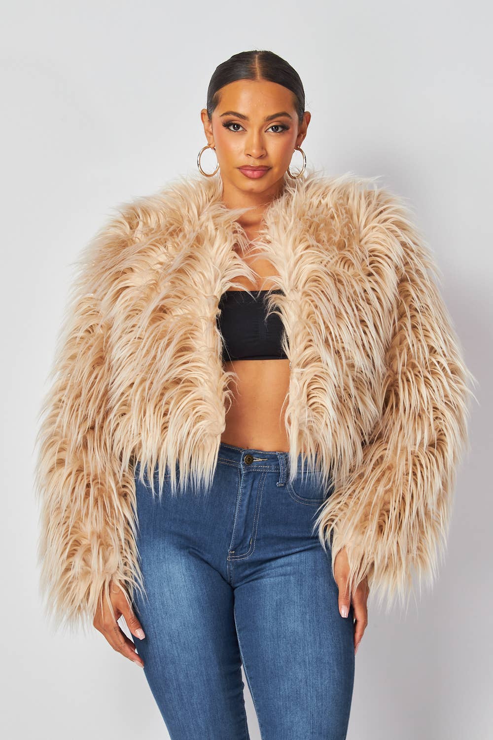 Shayla Shaggy Fur Short Jacket Coat (HDJ27948)