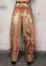 Cow Boots Digital Print Wide Leg Jeans