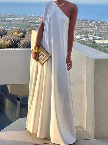Loose Asym Solid Split One-Shoulder Maxi