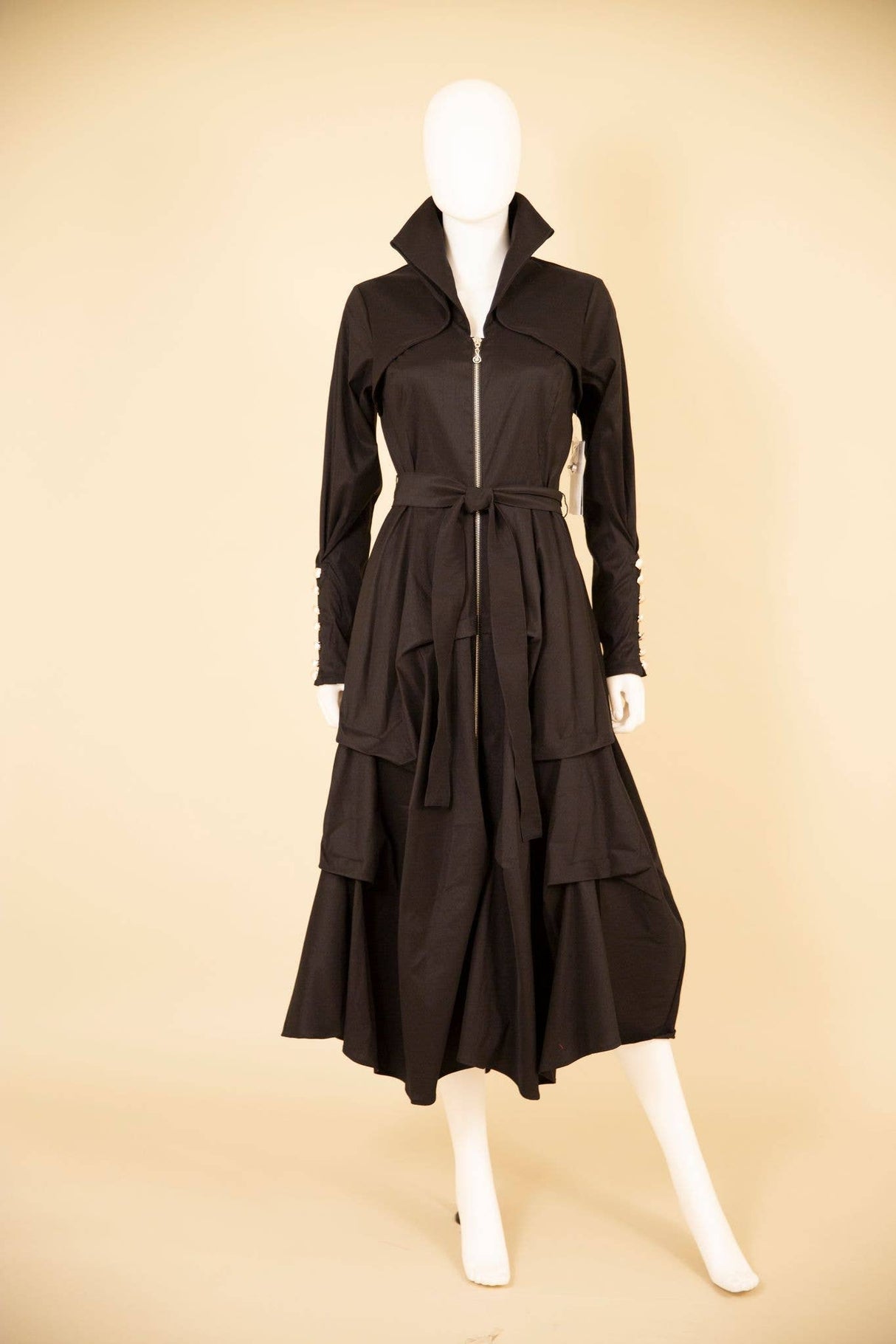 Stretch Dupioni Sculptural Zip Pleats Dress - F23011