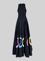 Hollow Pleated Sleeveless Round-Neck Maxi Dress
