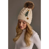 H-902 Beige Cable Knit Tree Hat