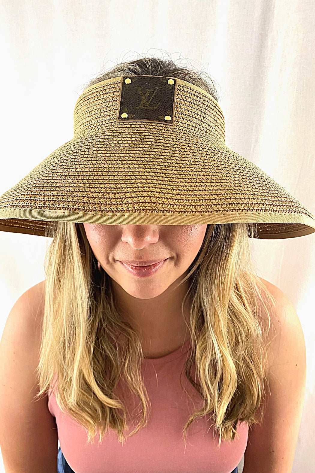Upcycled LV Rollable Packable Straw Visor