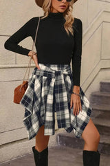 CWBSS0462_FASHION IRREGULAR PLAID SLEEVE SKIRT