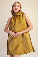 D8583 Ruffle Tie Neck Mini Dress