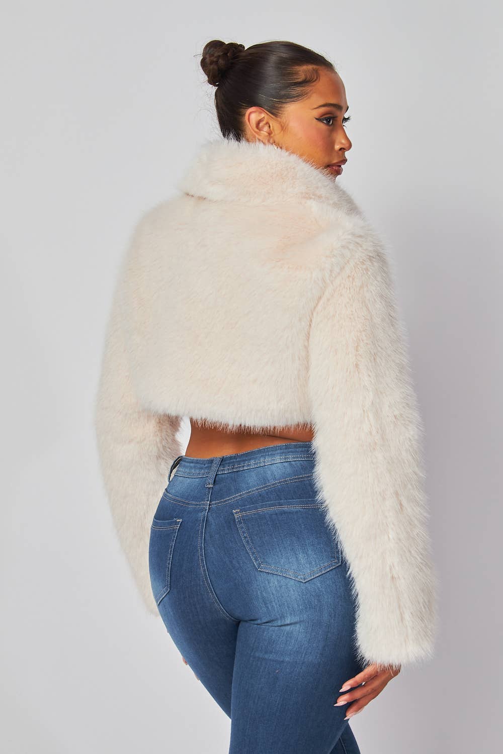 Yara Faux Fur Crop Collar Coat Jacket (HDJ32251)