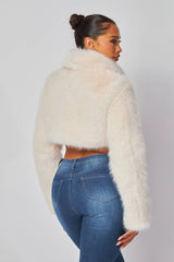 Yara Faux Fur Crop Collar Coat Jacket (HDJ32251)