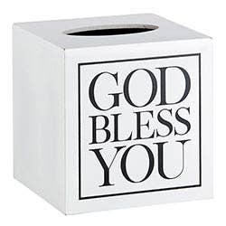 Square Tissue Box Cover - White with Black Text