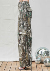 Rhinestone Camo Print Baggy Barrel Jeans