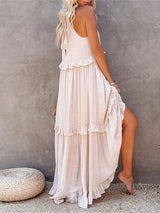 Resort-Style Ruffles Swing Floaty Lining Beach Dress