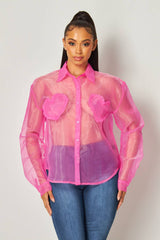 Blushing Hearts Organza Patch Button Up Shirt (HGT9203A)