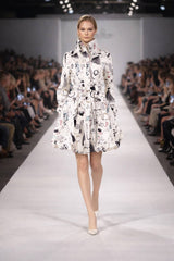 Printed Dupioni Bubble Coat Dress Fully Lined Zipper - 11665