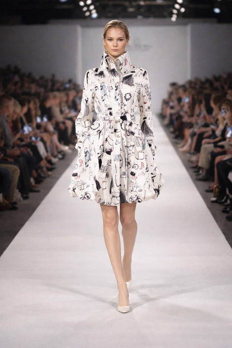 Printed Dupioni Bubble Coat Dress Fully Lined Zipper - 11665