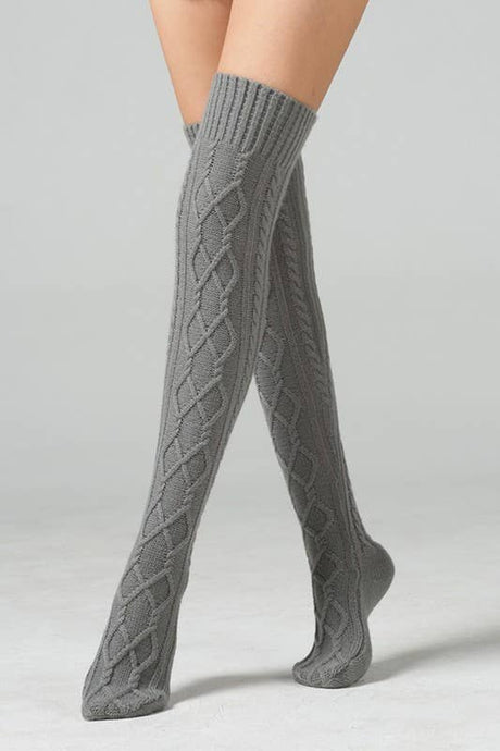 CABLE KNIT WINTER WARM KNEE HIGH SOCKS_CWMS015